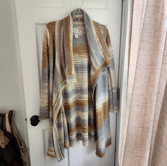 Element Sweaters - Cozy Striped Cardigan - Brown, Blue And Cream